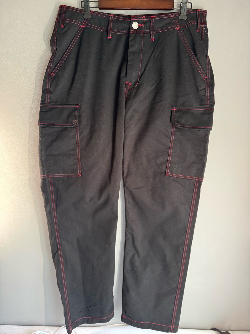 True Religion Black Cargo Pants with Red Stitching